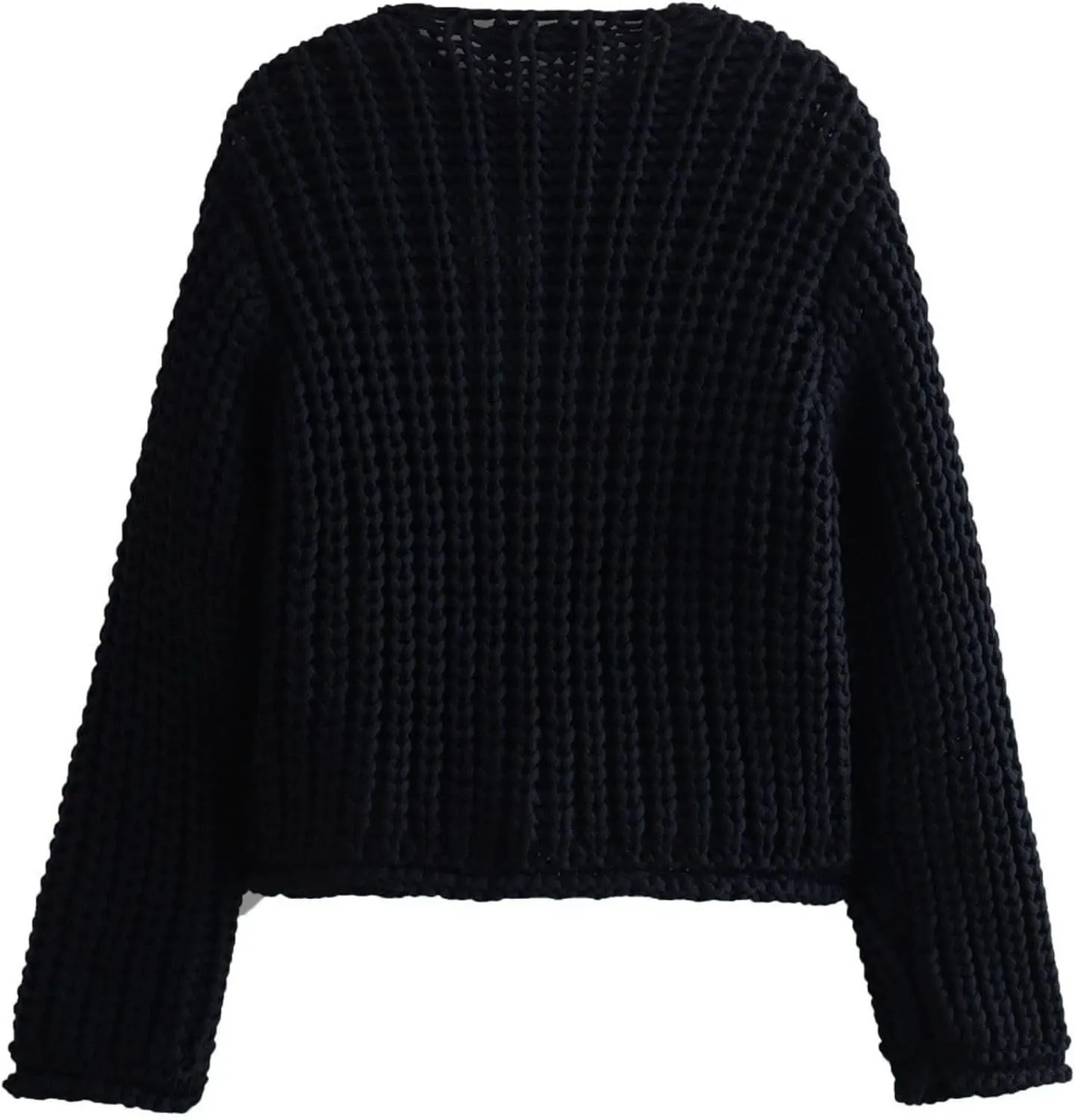 FindThy Womens Cropped Knit Cardigan Long Sleeve Crewneck Button Down Fall Sweater with Pockets