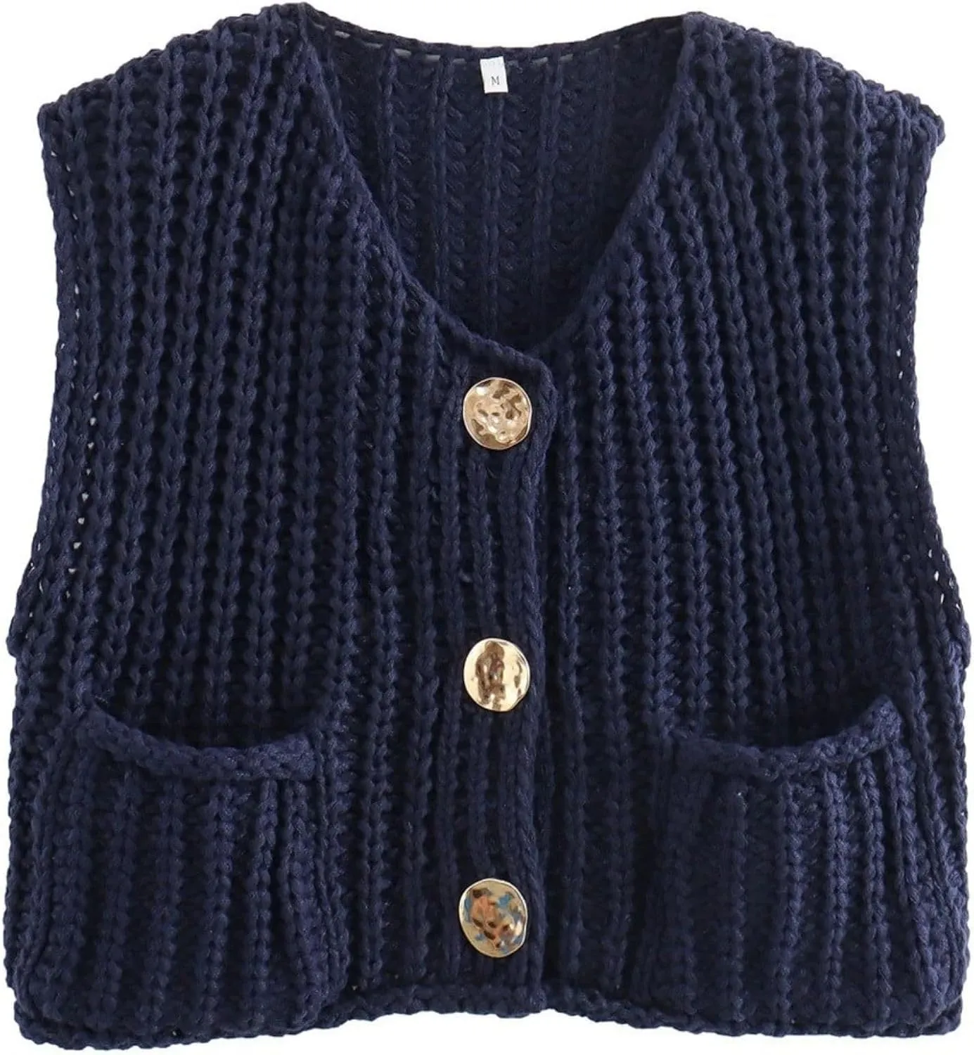 FindThy Womens Cropped Sweater Vest Cute Crewneck Button Down Sleeveless Crop Knit Cardigan with Pocket
