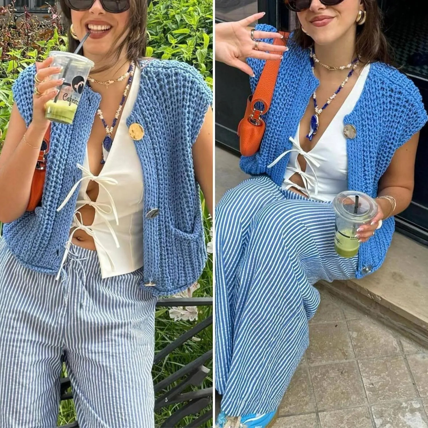 FindThy Womens Cropped Sweater Vest Cute Crewneck Button Down Sleeveless Crop Knit Cardigan with Pocket