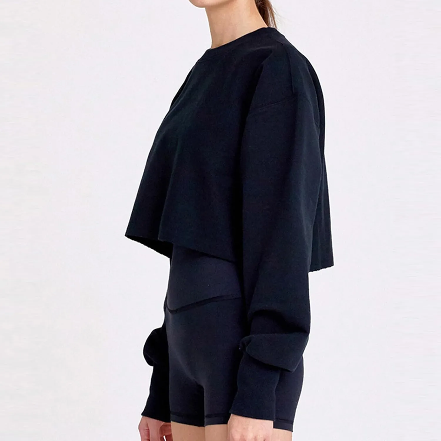 FindThy Womens Cropped Sweatshirt Casual Long Sleeve Crew Neck Pullover Oversized Yoga Tops