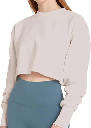 FindThy Womens Cropped Sweatshirt Casual Long Sleeve Crew Neck Pullover Oversized Yoga Tops