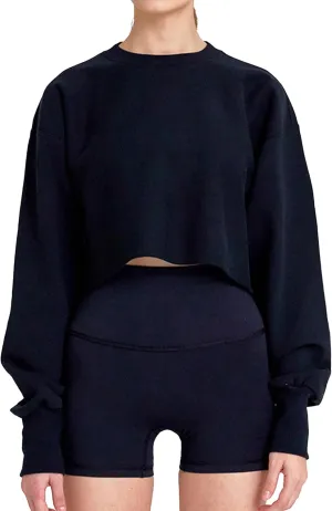 FindThy Womens Cropped Sweatshirt Casual Long Sleeve Crew Neck Pullover Oversized Yoga Tops