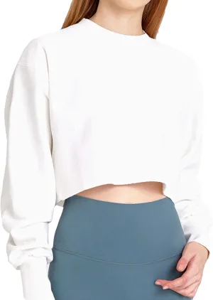 FindThy Womens Cropped Sweatshirt Casual Long Sleeve Crew Neck Pullover Oversized Yoga Tops