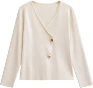 FindThy Womens V-Neck Cardigan Sweater Trendy Slim Fit Long Sleeve Button Up Solid Color Knitted Outerwear Top