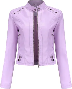 Fjnbbiot Women Moto Biker Zipper Jacket Motorcycle Faux Leather Jacket Spring Autumn Coat