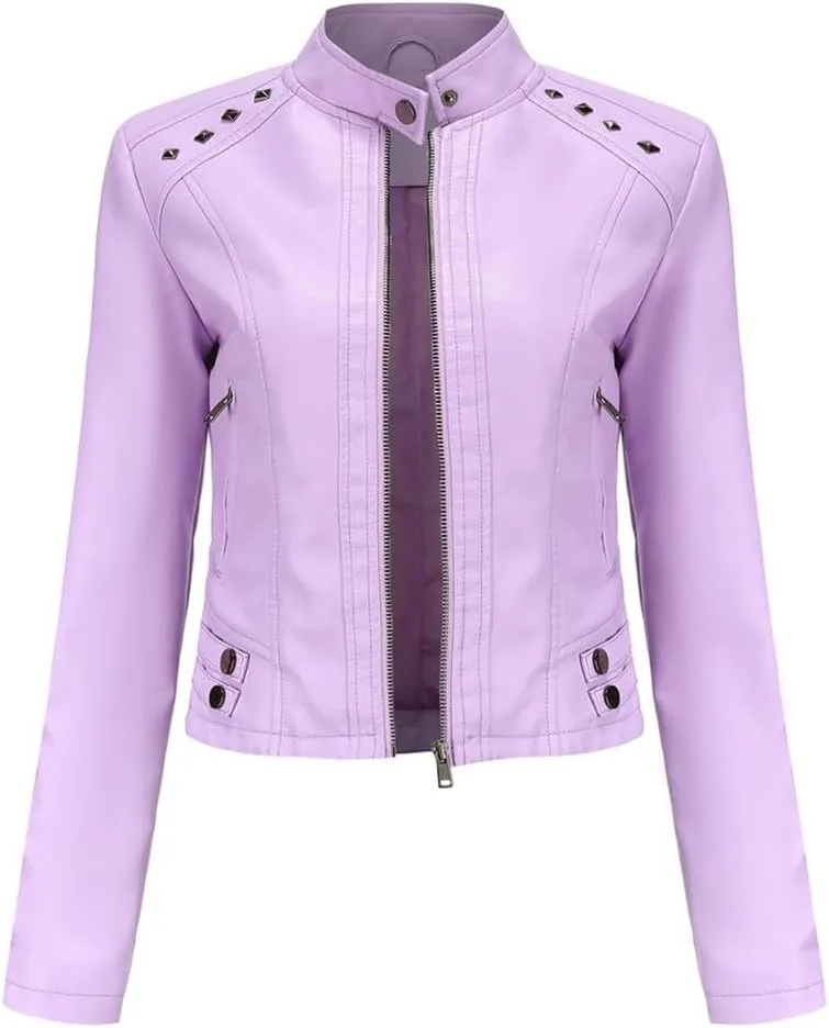 Fjnbbiot Women Moto Biker Zipper Jacket Motorcycle Faux Leather Jacket Spring Autumn Coat