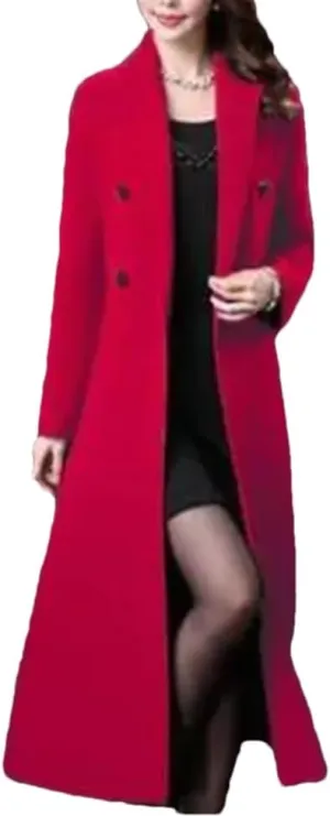 Fjnbbiot Woolen Jacket Women's Long Slim Chic Thick Wool Overcoat Autumn Winter Warm Wool Blend Over Coat Trench Coats