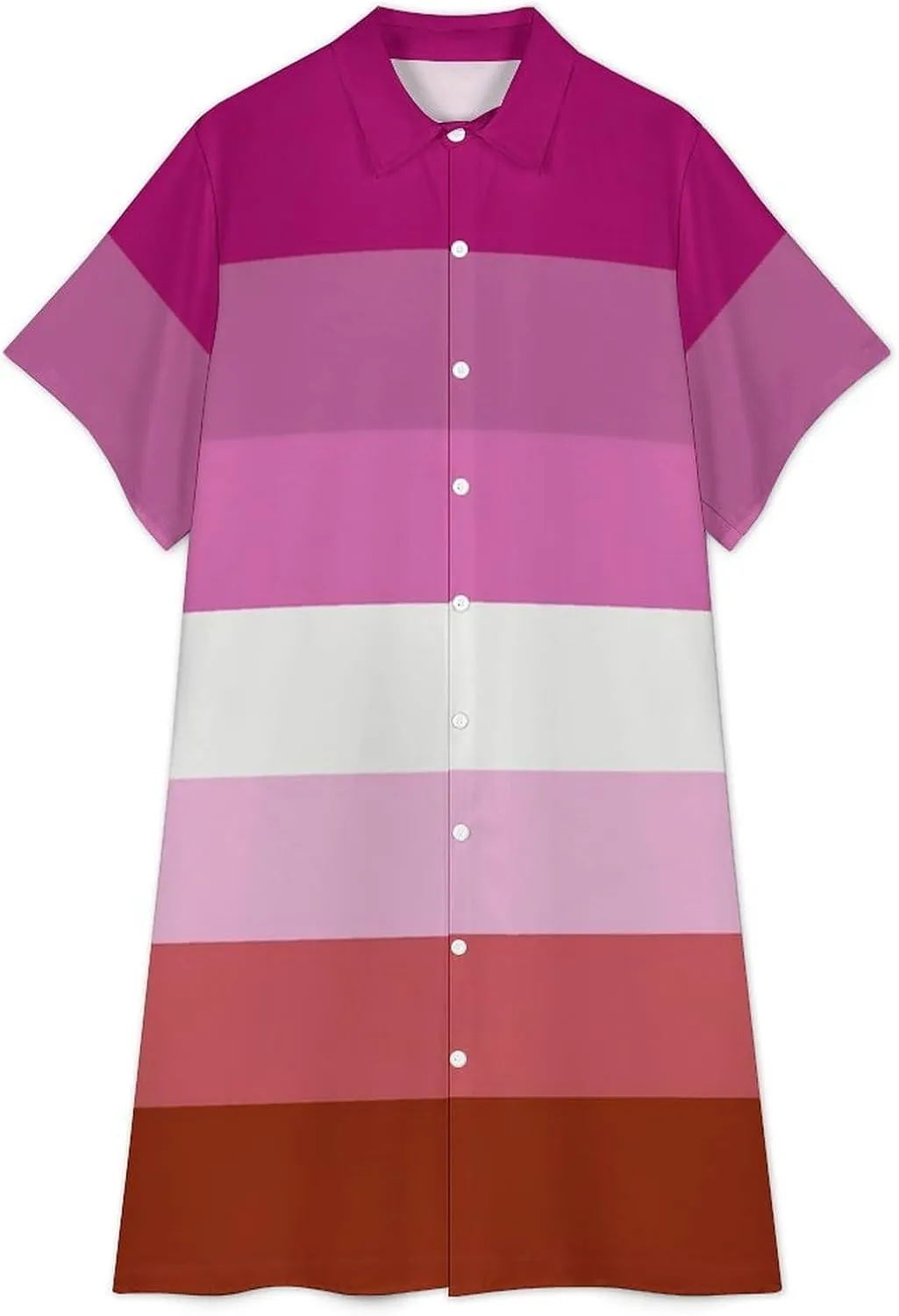 Flag Womens Summer Midi Short Sleeve Button Down Shirt Dress Stylish Beach Cover Up Dress