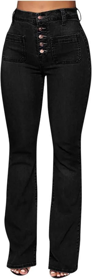 Flare Jeans for Women Women's Bootcut Bell Bottom Jeans High Waisted Stretch Slimming Bell Bottoms Jeans Black