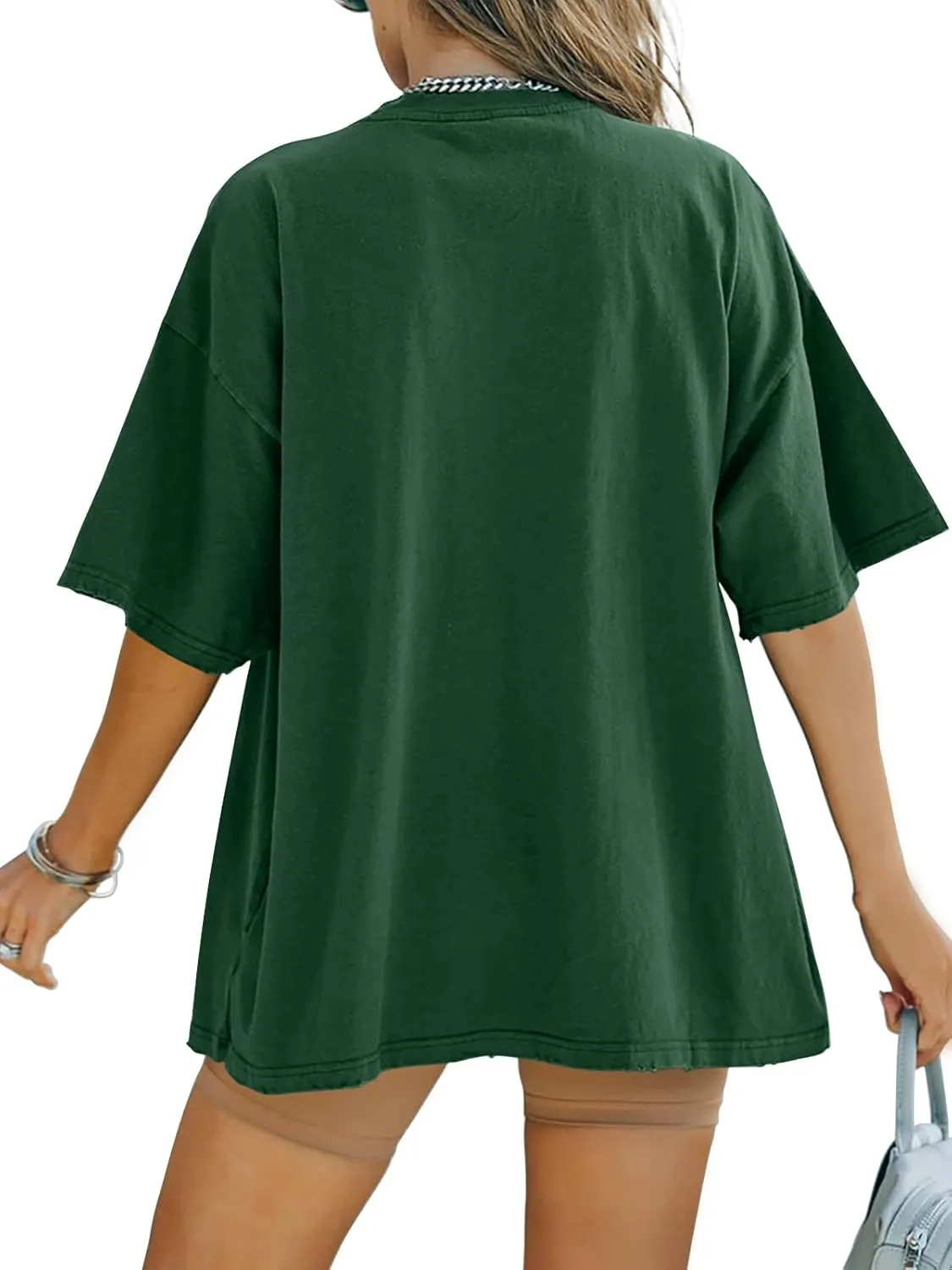 FSHAOES Womens Oversized T Shirts Half Sleeve Crew Neck Cotton Tunic Tops Loose Fit Basic Tee