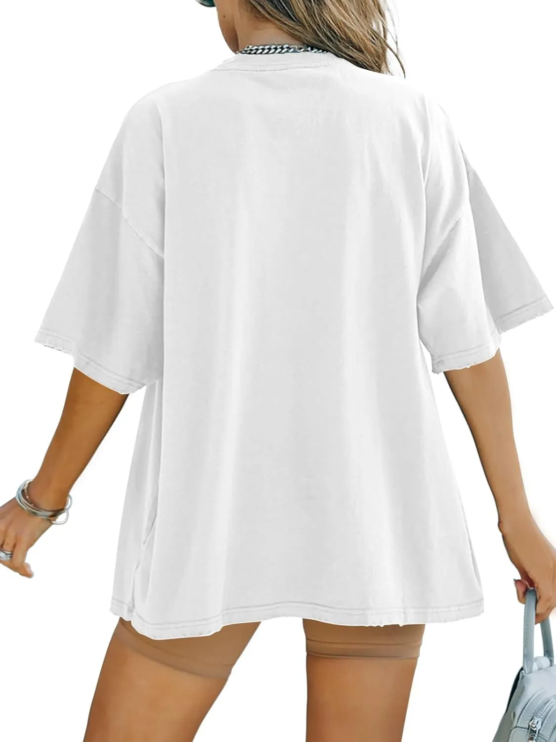 FSHAOES Womens Oversized T Shirts Half Sleeve Crew Neck Cotton Tunic Tops Loose Fit Basic Tee