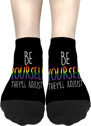Fun Sock For Men Womens No Show Socks, Be Yourself Theyll Adjust Trans Pride Quote Sock, Gag Gifts For Men Funny