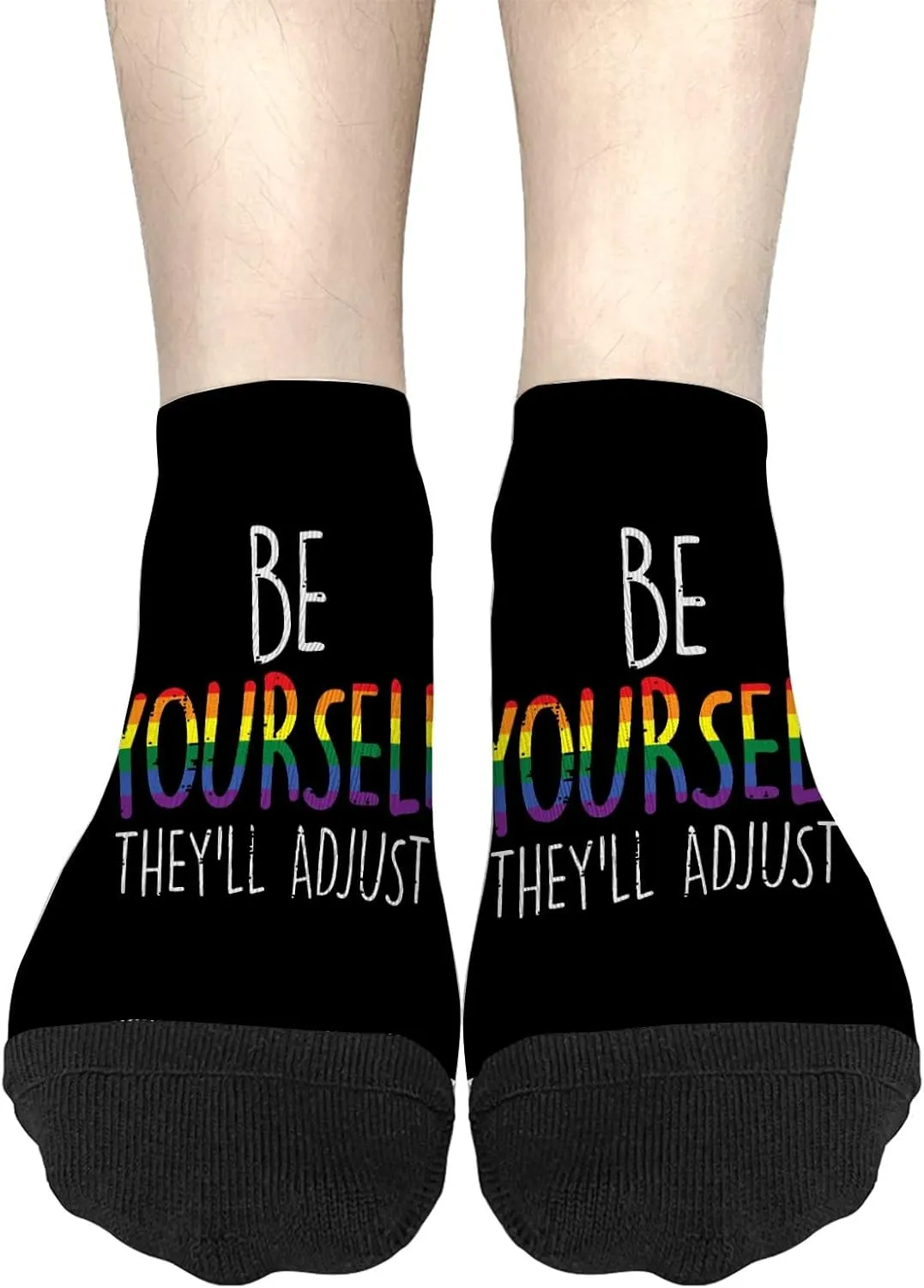 Fun Sock For Men Womens No Show Socks, Be Yourself Theyll Adjust Trans Pride Quote Sock, Gag Gifts For Men Funny