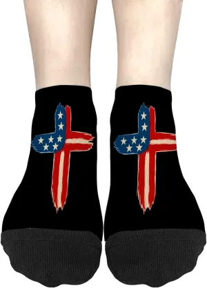 Fun Sock For Women Womens No Show Socks, American Flag Brush Cross Sock, Funny Gifts For Men