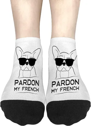 Funny Sock For Women No Show Socks Womens, Pardon My Frenchie Sock, Funny White Elephant Gifts