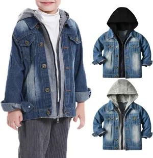 Girl Buttons Jean Jacket Denim Pockets Basic Spring Outwear Boys' Trucker Jacket, Girl Boy Birthday Gift