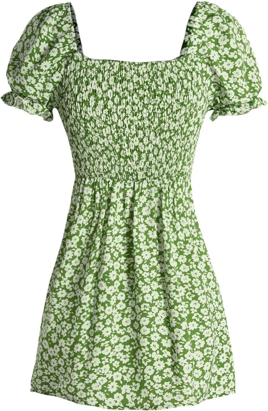 Girl's Boho Summer Dress Floral Short Sleeve Square Neck Cute A Line Mini Short Spring Dresses