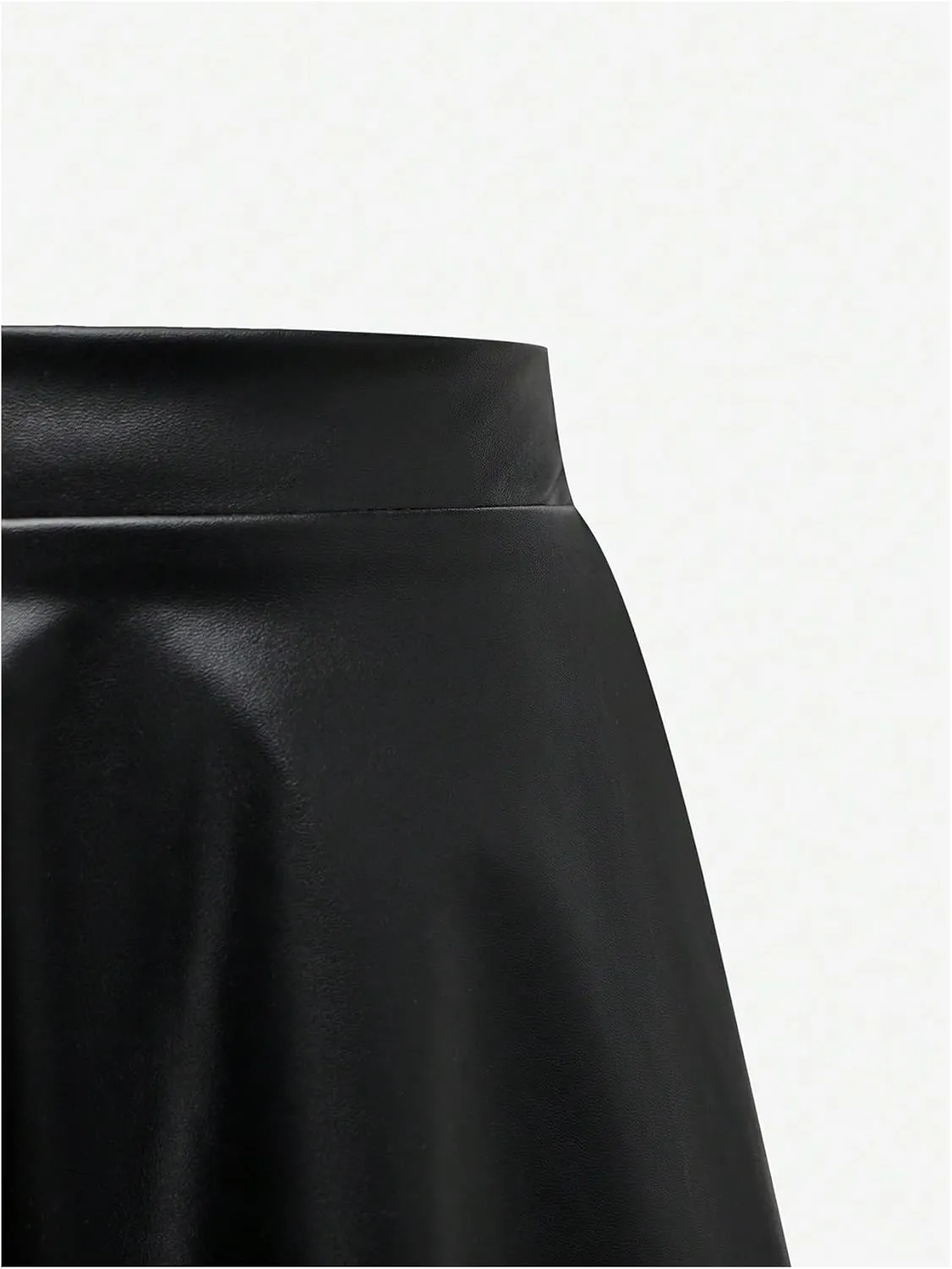 Girl's Faux Leather Pleated Mini Skirt High Waisted Flared Skater Skirts
