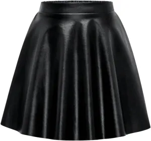 Girl's Faux Leather Pleated Mini Skirt High Waisted Flared Skater Skirts
