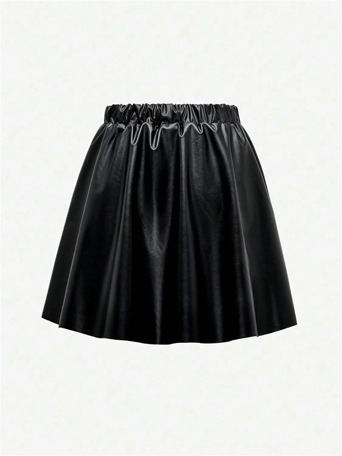 Girl's Faux Leather Pleated Mini Skirt High Waisted Flared Skater Skirts