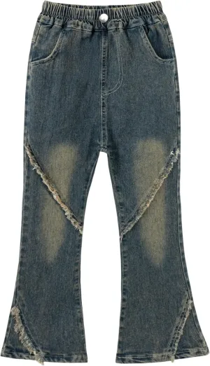 Girls Flare Leg Bell Bottom Jeans Kids Vintage Slim Fit Stretchy Bootcut Denim Pants
