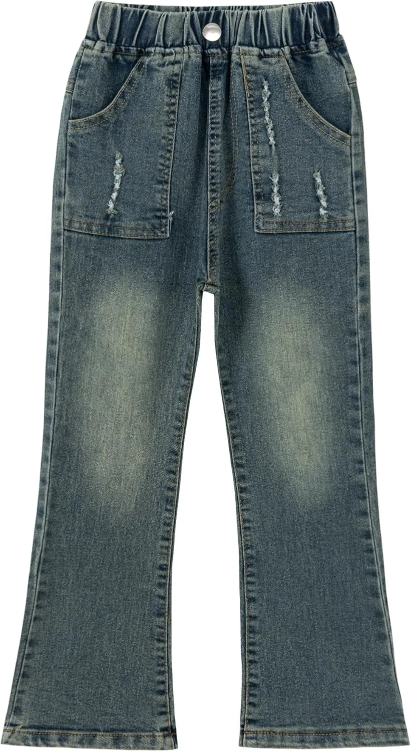 Girls Flare Leg Bell Bottom Jeans Kids Vintage Slim Fit Stretchy Bootcut Denim Pants