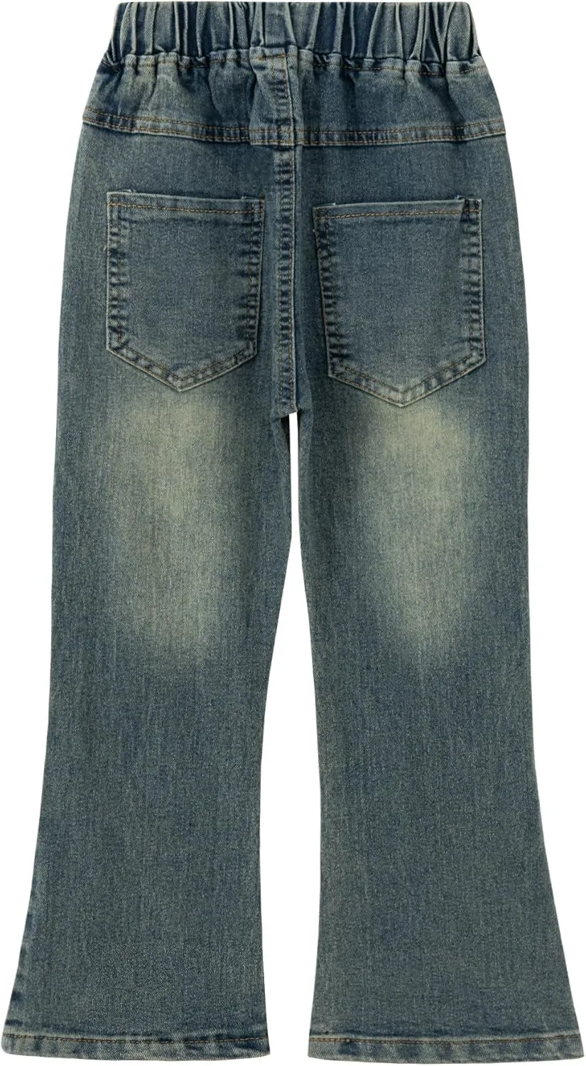 Girls Flare Leg Bell Bottom Jeans Kids Vintage Slim Fit Stretchy Bootcut Denim Pants