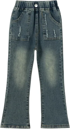 Girls Flare Leg Bell Bottom Jeans Kids Vintage Slim Fit Stretchy Bootcut Denim Pants