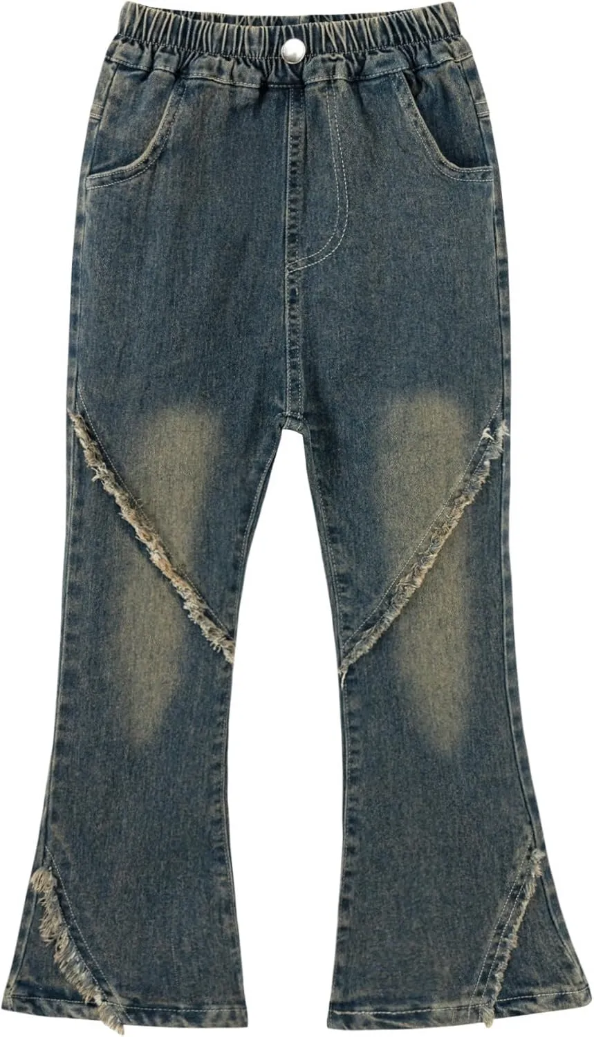 Girls Flare Leg Bell Bottom Jeans Kids Vintage Slim Fit Stretchy Bootcut Denim Pants
