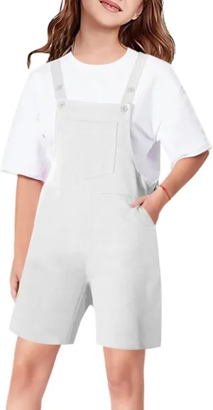 Girls Overalls Sleeveless Adjustable Jumpsuits Kids Casual Loose Romper Cute Long Pants with Pockets 4-14 Years