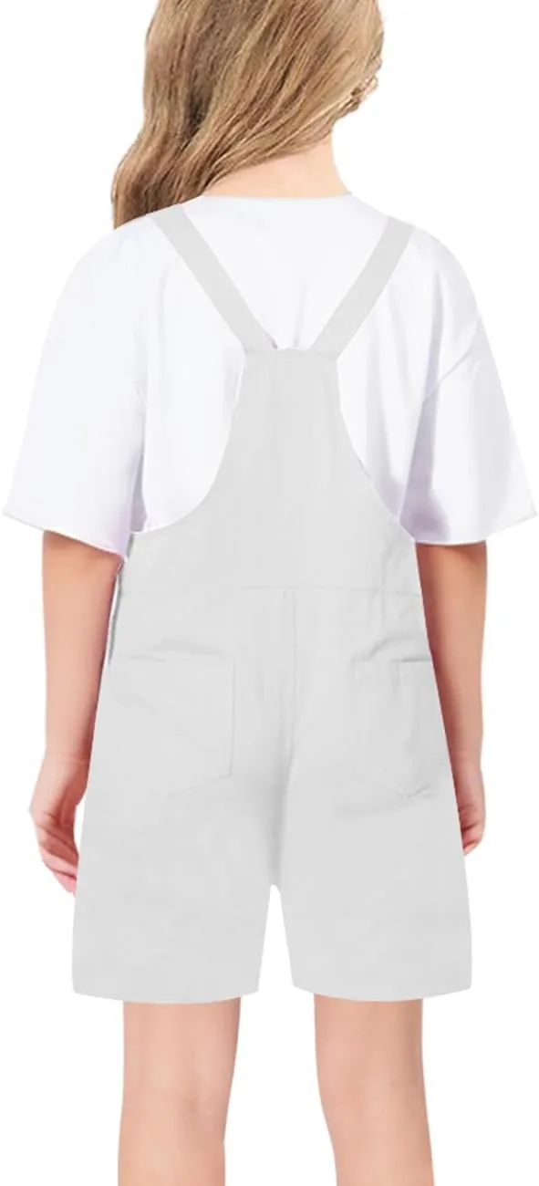 Girls Overalls Sleeveless Adjustable Jumpsuits Kids Casual Loose Romper Cute Long Pants with Pockets 4-14 Years