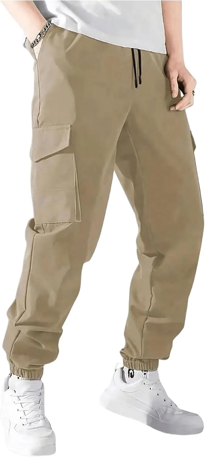 GORGLITTER Boy's Cargo Pants Joggers Drawstring Elastic Waist Casual Pant Husky Hiking Athletic Pants