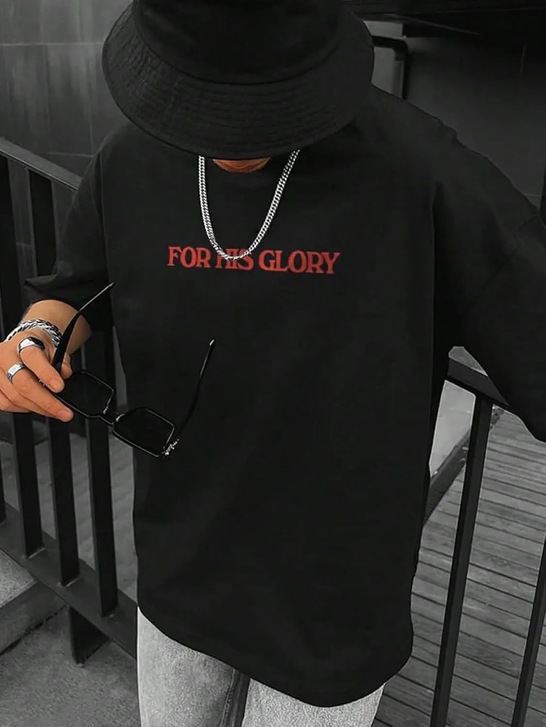 GORGLITTER Men's Cool Graphic T Shirts Oversized Short Sleeve Drop Shoulder Crewneck Tee Top