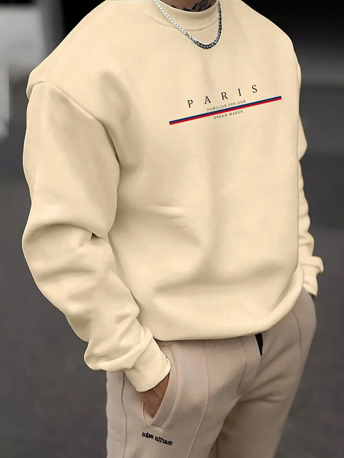 GORGLITTER Men's Letter Graphic Sweatshirt Crewneck Oversized Long Sleeve Drop Shoulder Pullover Top