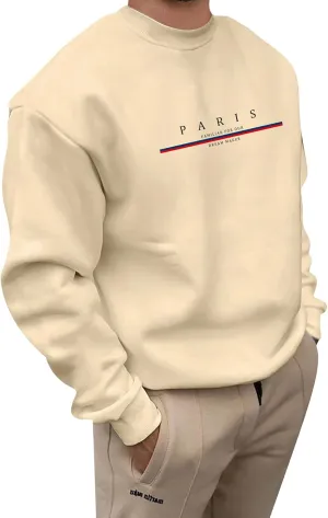 GORGLITTER Men's Letter Graphic Sweatshirt Crewneck Oversized Long Sleeve Drop Shoulder Pullover Top