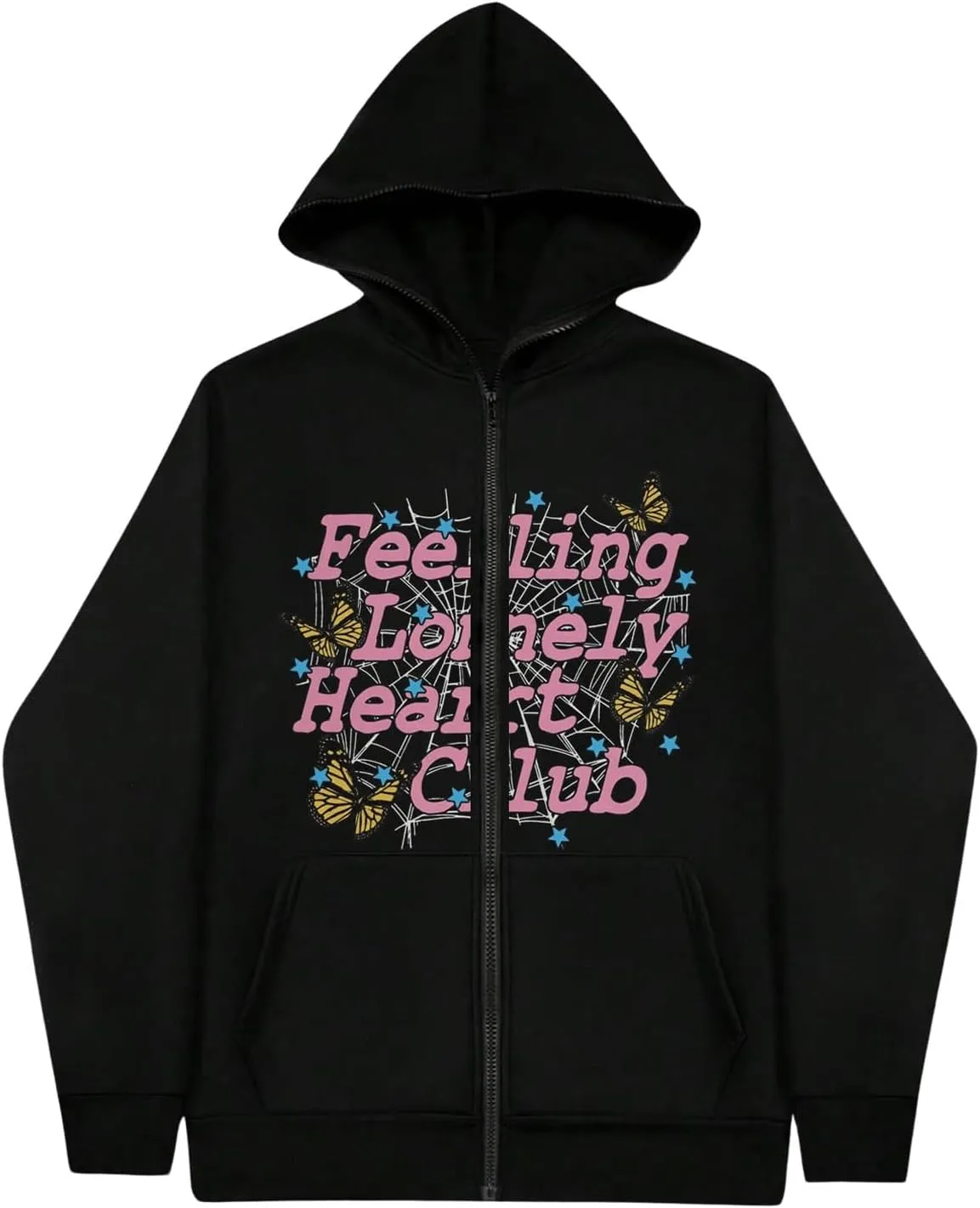 GORGLITTER Men's Star Graphic Y2k Zip Up Hoodie Oversized Grunge Streetwear Hooded Sweatshirt Cool Lightweight Jacket