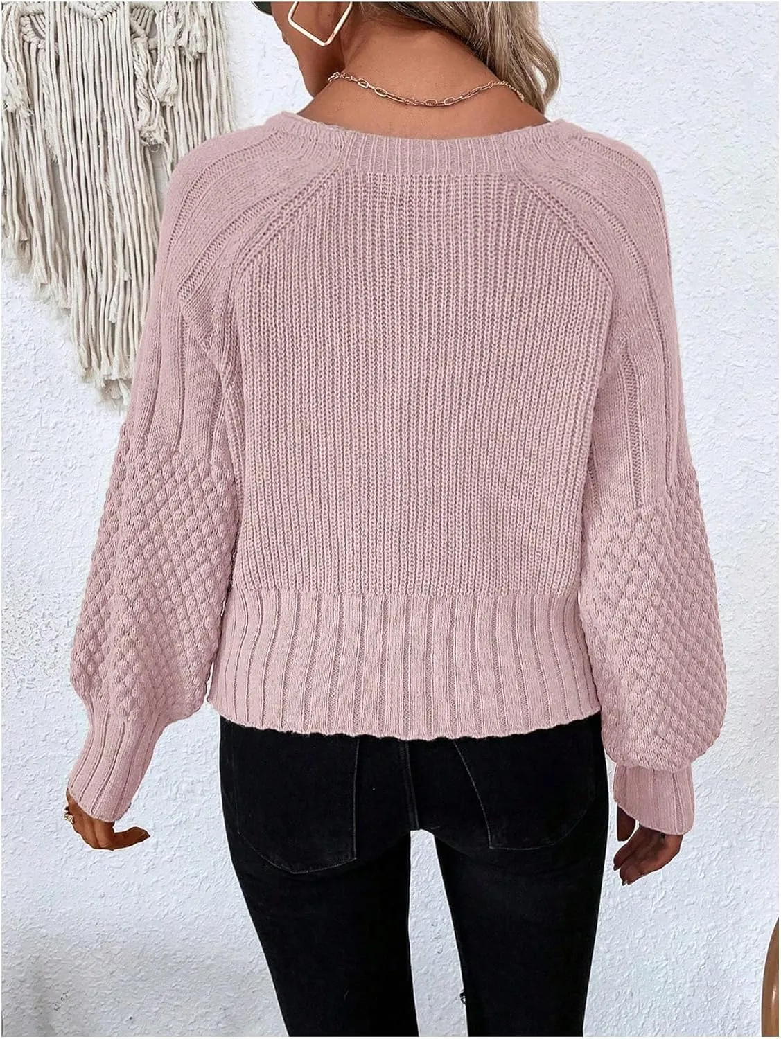 GORGLITTER Women's Cable Knit Long Sleeve Button Up Cardigan Sweater Cropped Casual Fall Knitted Sweaters