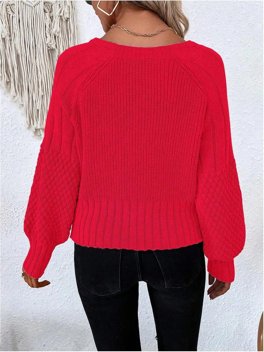 GORGLITTER Women's Cable Knit Long Sleeve Button Up Cardigan Sweater Cropped Casual Fall Knitted Sweaters