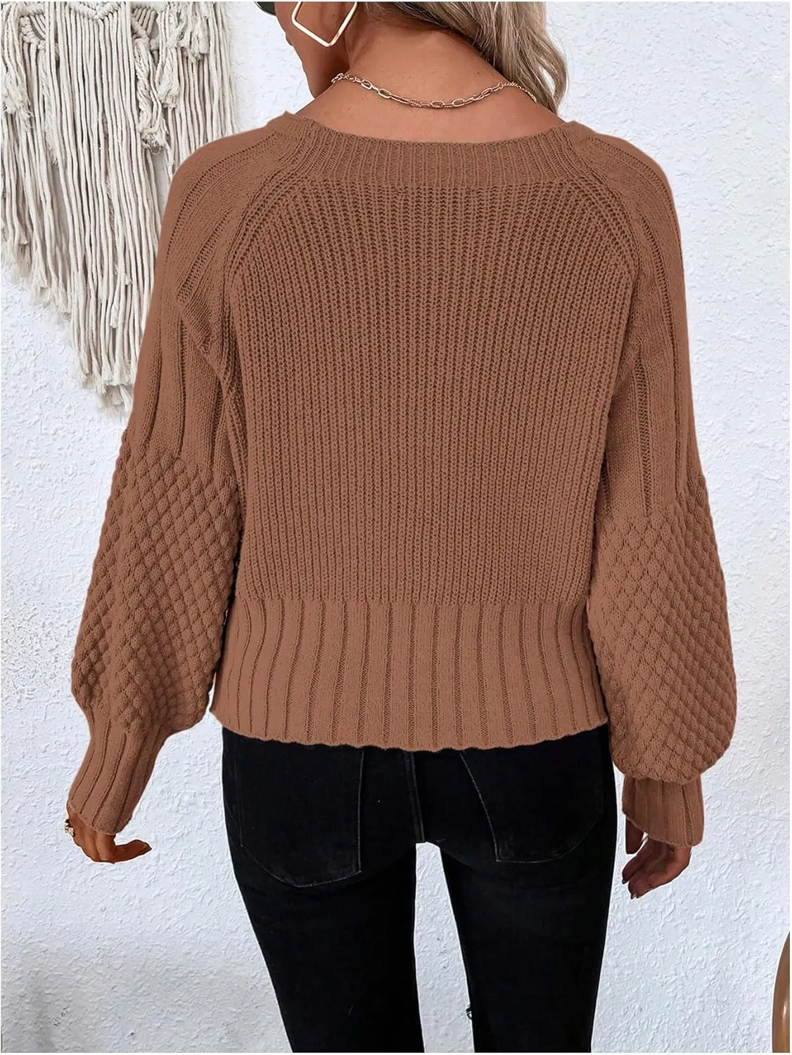 GORGLITTER Women's Cable Knit Long Sleeve Button Up Cardigan Sweater Cropped Casual Fall Knitted Sweaters