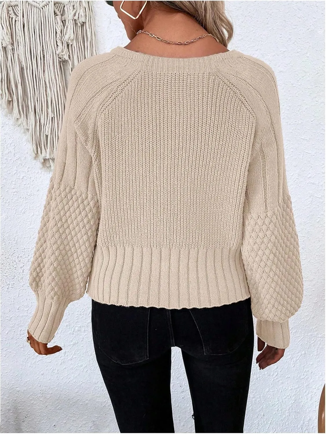 GORGLITTER Women's Cable Knit Long Sleeve Button Up Cardigan Sweater Cropped Casual Fall Knitted Sweaters