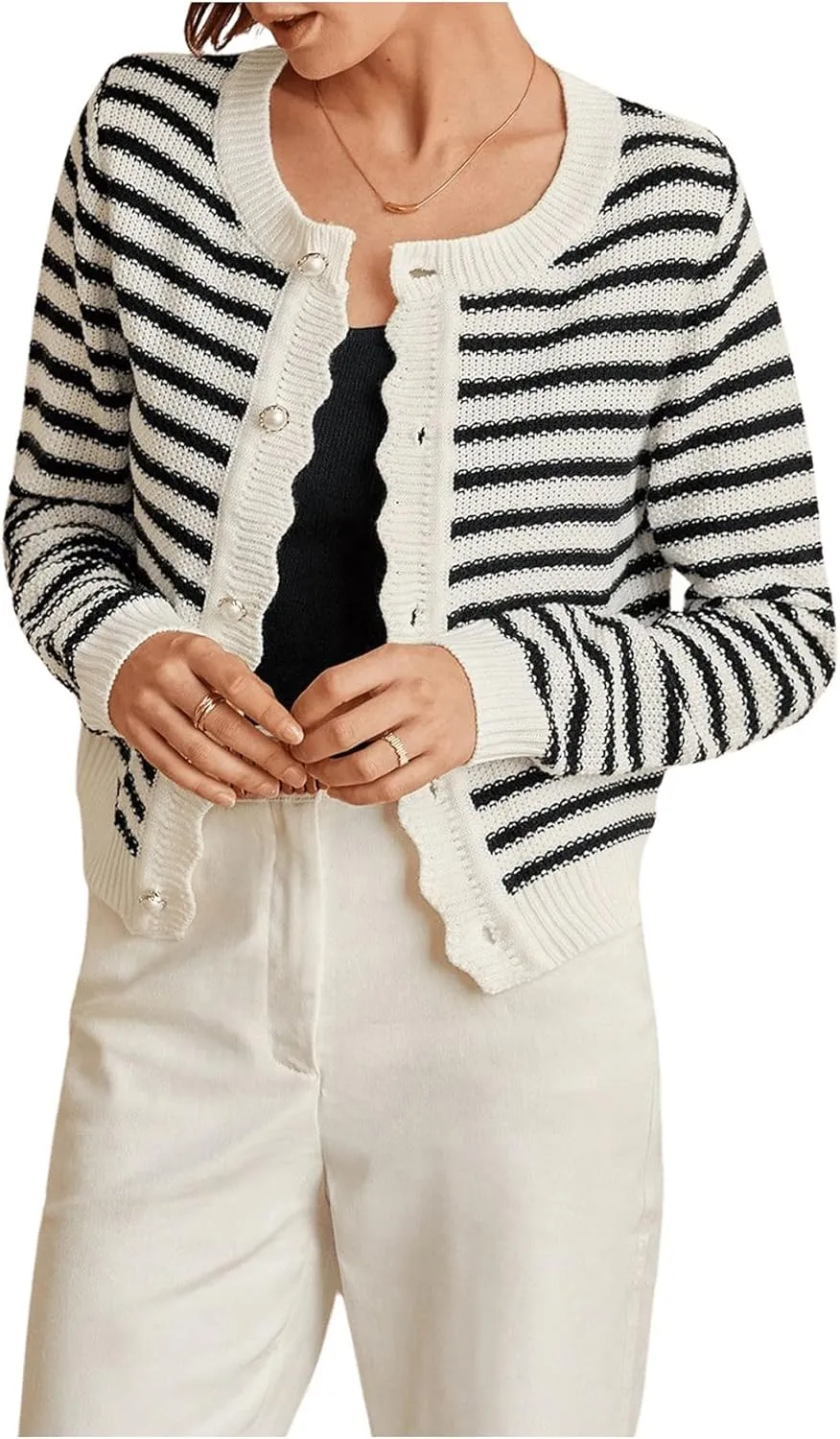 GORGLITTER Women's Contrast Binding Plaid Button Down Sweater Cardigan Color Block Long Sleeve Sweaters Outerwear