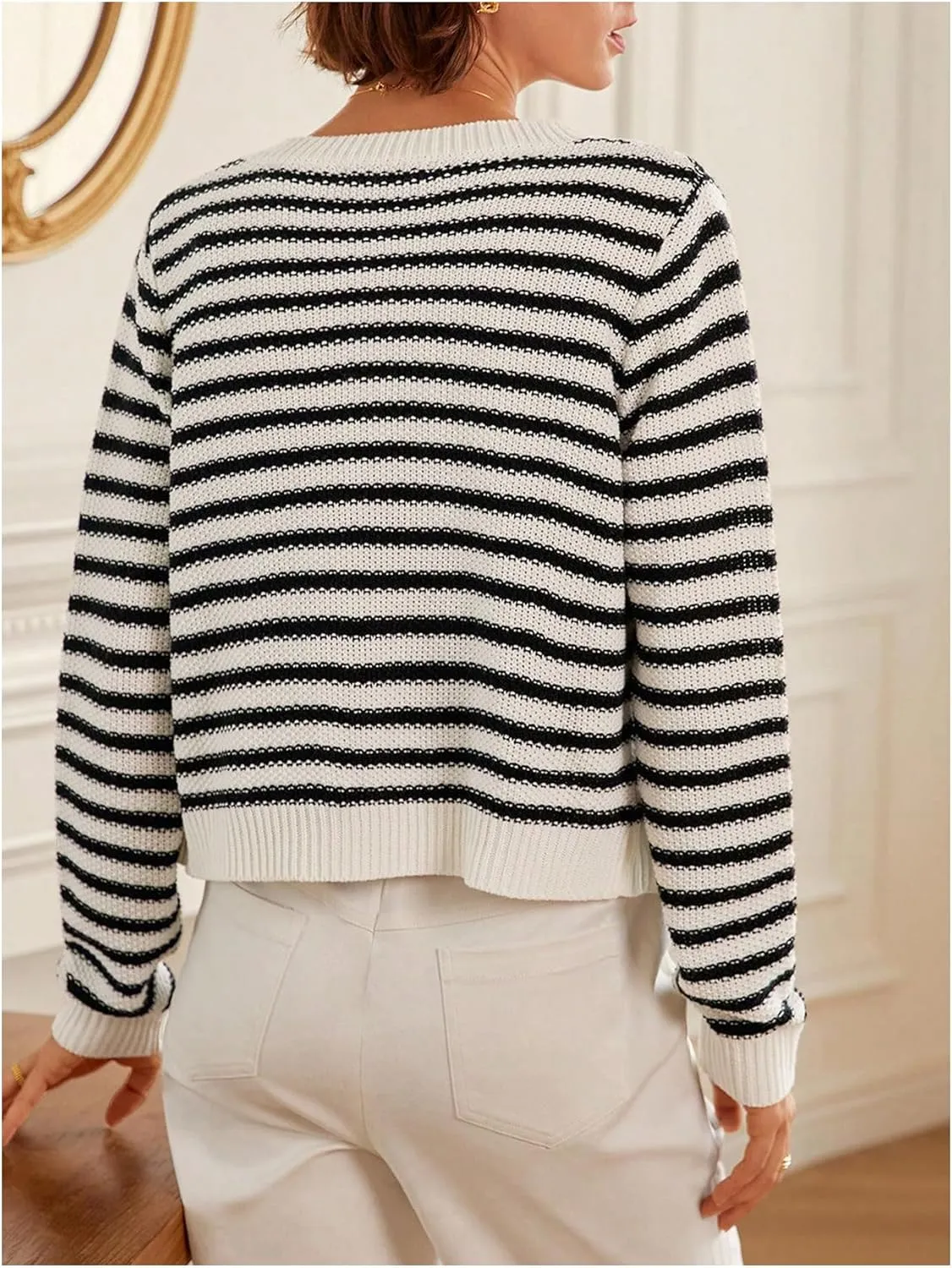 GORGLITTER Women's Contrast Binding Plaid Button Down Sweater Cardigan Color Block Long Sleeve Sweaters Outerwear