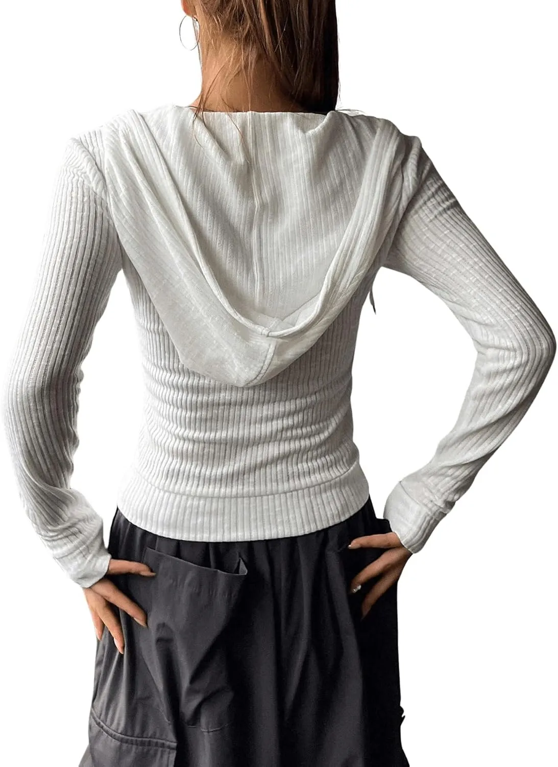 GORGLITTER Women's Lightweight Zip Up Hoodie Drawstring Long Sleeve Cropped Jacket