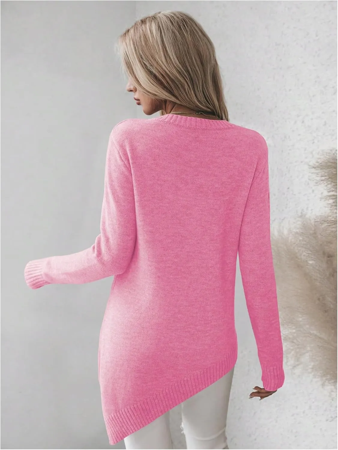 GORGLITTER Women's Split Asymmetrical Hem Sweater Long Sleeve Crewneck Knit Pullover Tops