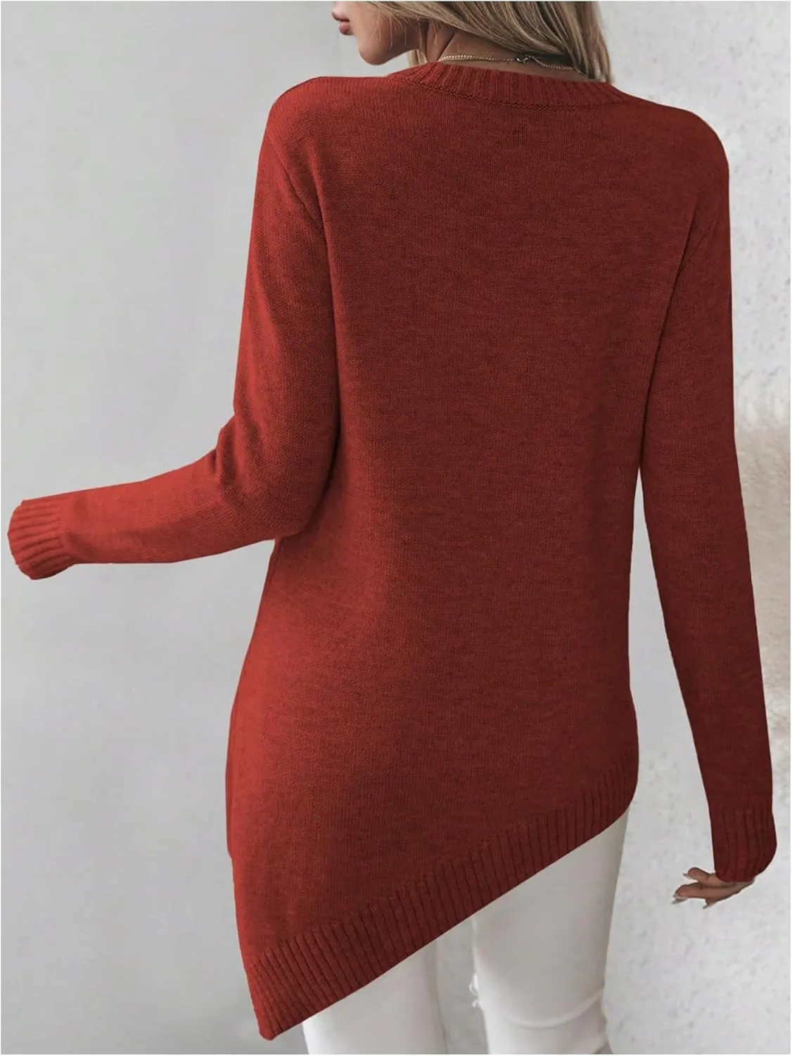 GORGLITTER Women's Split Asymmetrical Hem Sweater Long Sleeve Crewneck Knit Pullover Tops