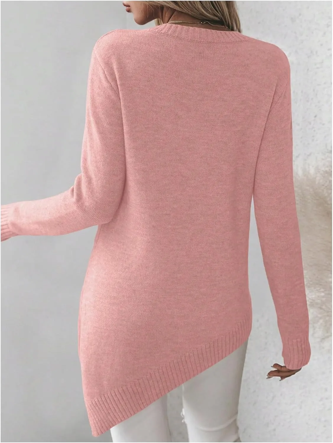 GORGLITTER Women's Split Asymmetrical Hem Sweater Long Sleeve Crewneck Knit Pullover Tops