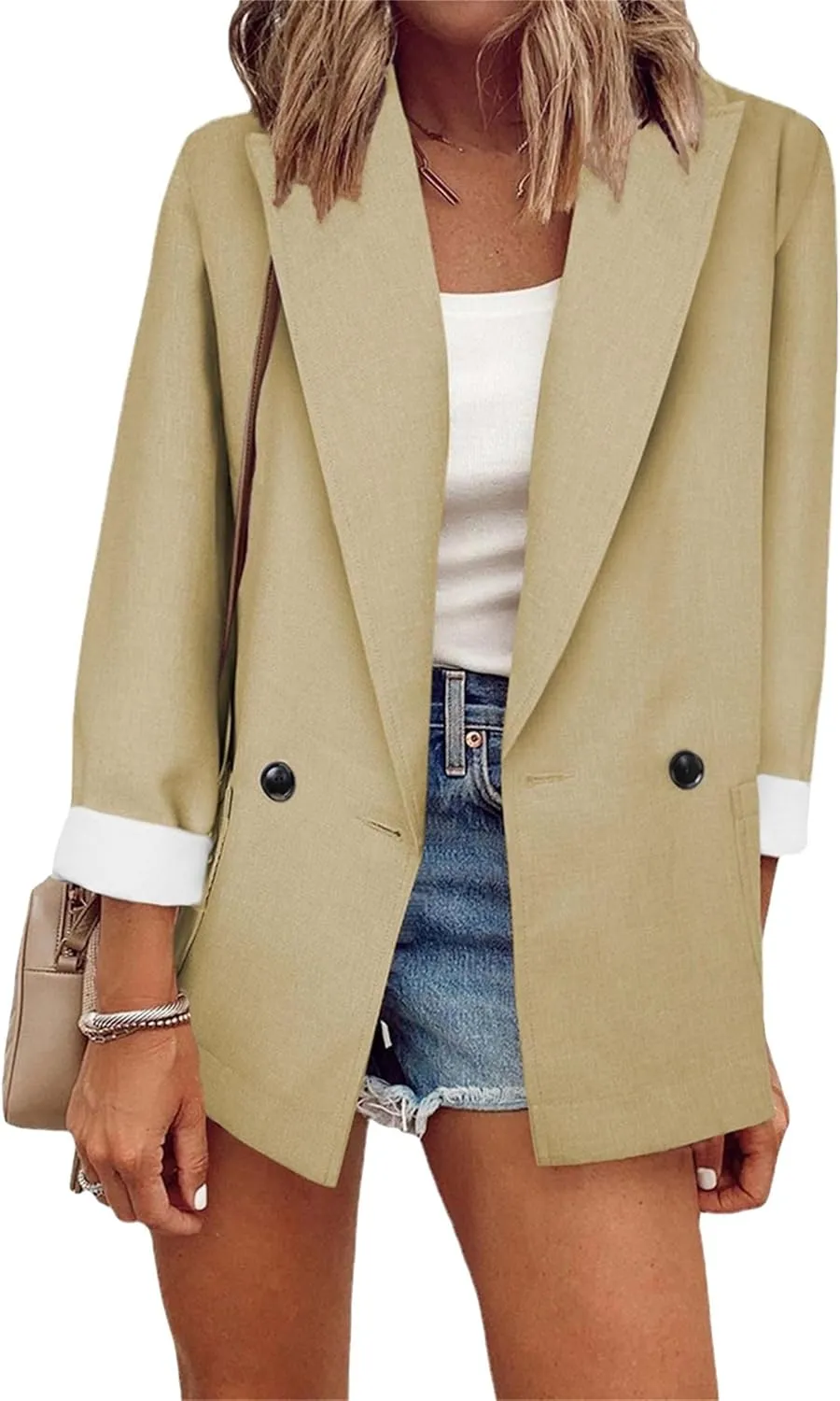 GORIFE Lady Solid Color Front Open Blazers Long Sleeve with Pockets Suit Casual Button Blazer