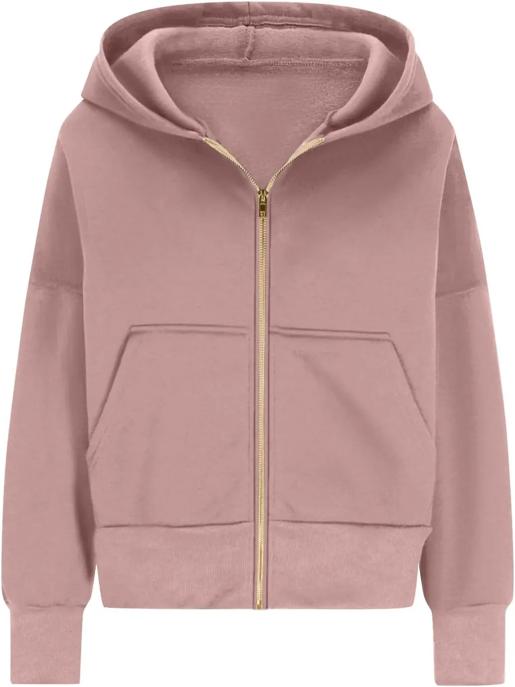 Gumipy Womens Zip Up Hoodies Jackets Tunic Long Sleeve Cropped Hoodie Casual Fleece Jacket Top Cozy Winter Coats with Pockets