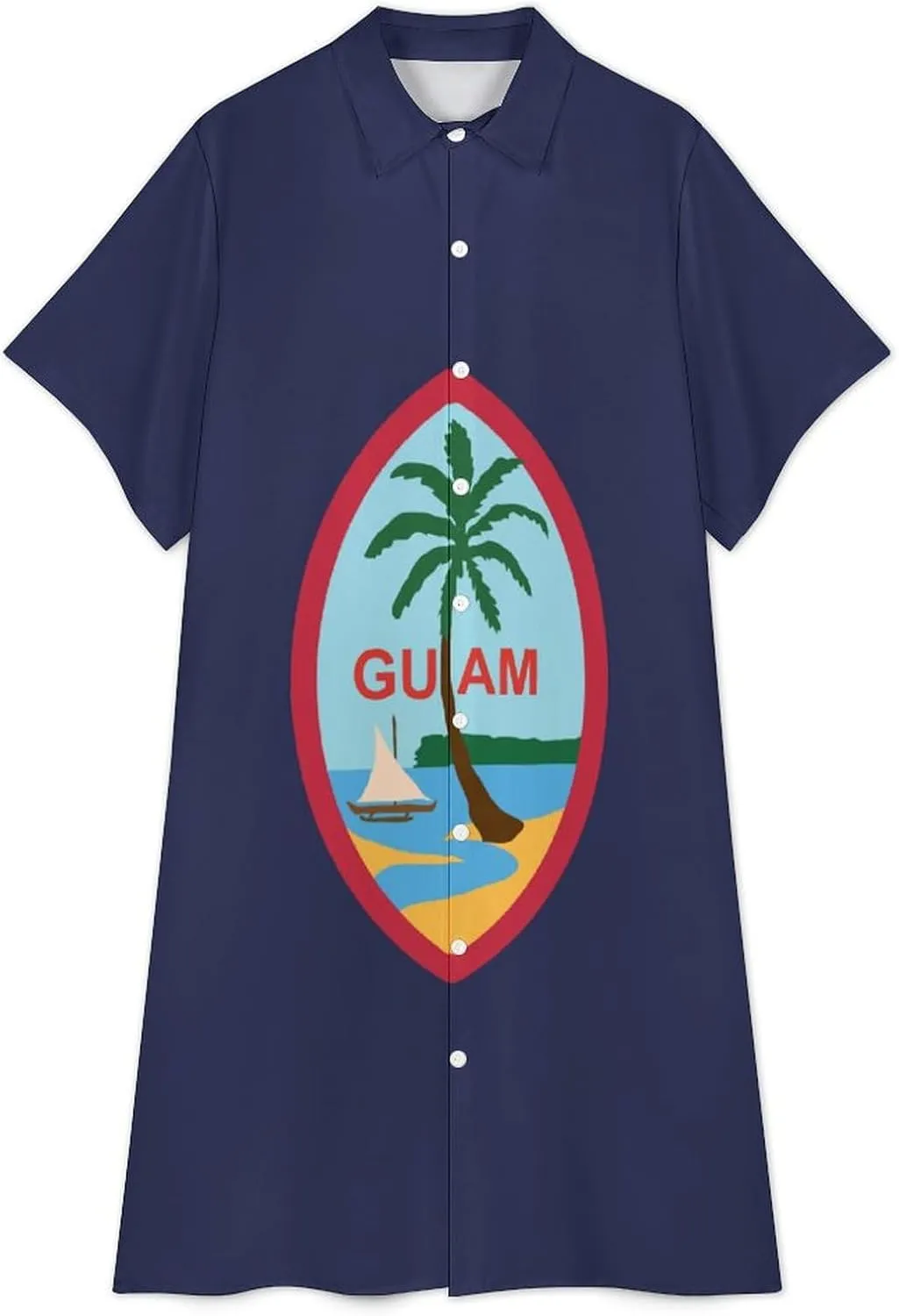 Guyana Flag Womens Button Down Shirt Dress Summer Simple Short Sleeve Shift Dresses with Pockets