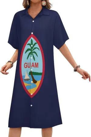 Guyana Flag Womens Button Down Shirt Dress Summer Simple Short Sleeve Shift Dresses with Pockets